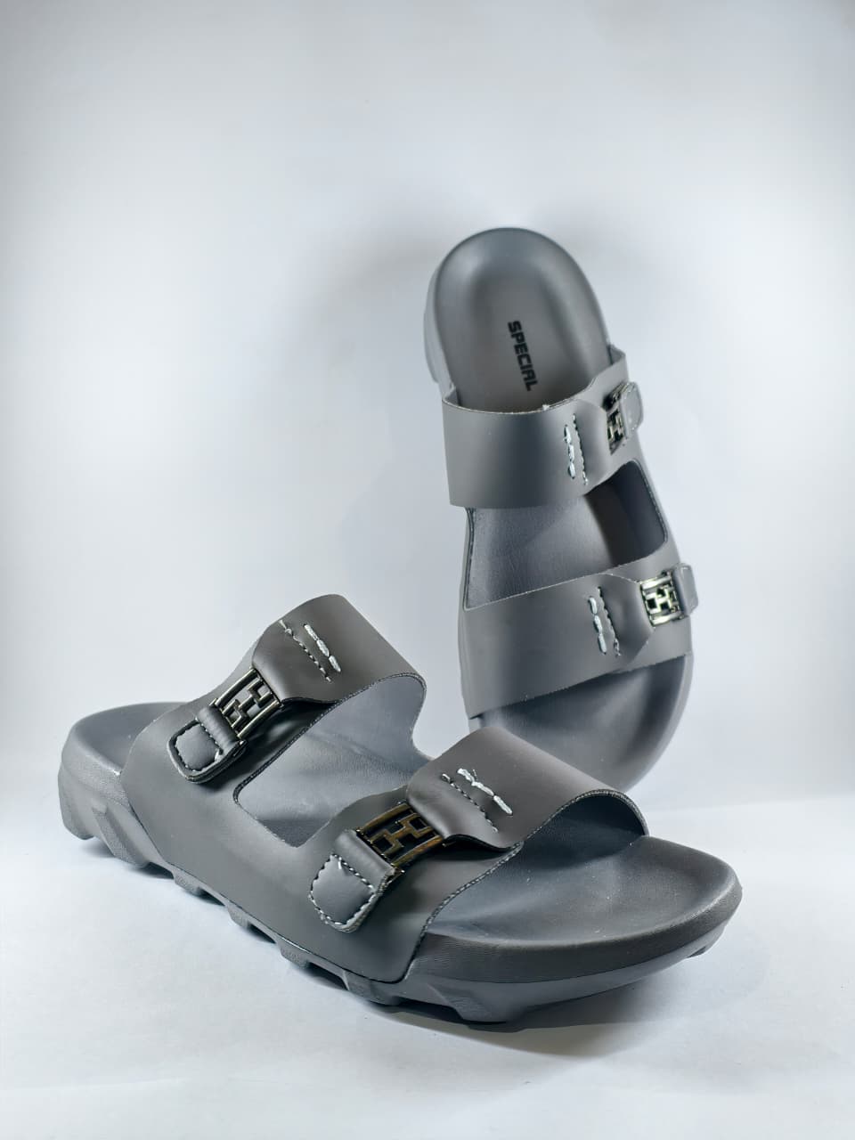 Grey Trek Dual-Buckle Slides (DB 402)