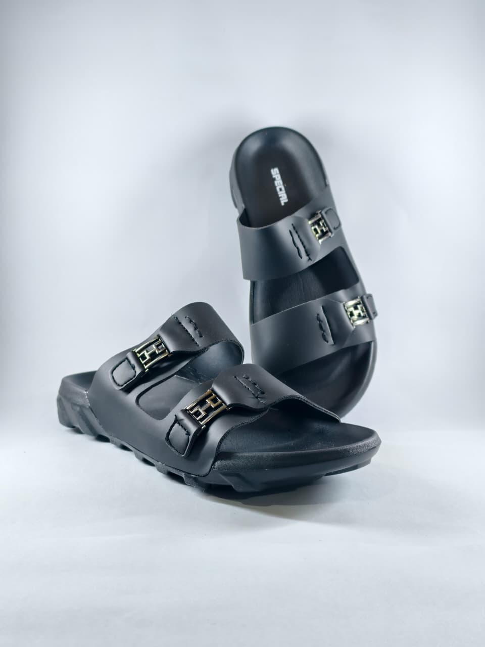 Black Trek Dual-Buckle Slides (DB 402)