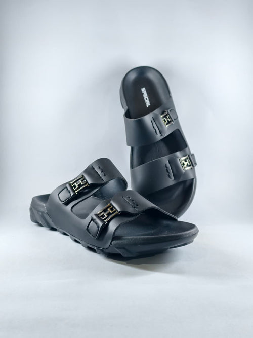 Black Trek Dual-Buckle Slides (DB 402)