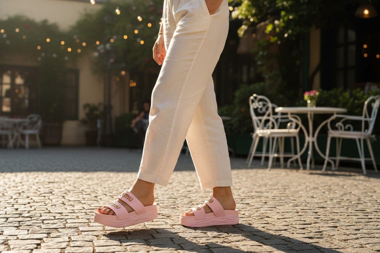 Pink Double-Strap Comfort Platform Slides (SCS002)