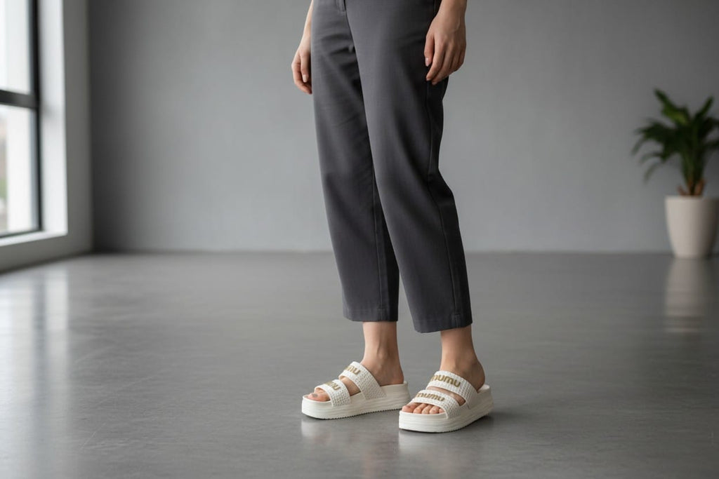 White Double-Strap Comfort Platform Slides (SCS002)