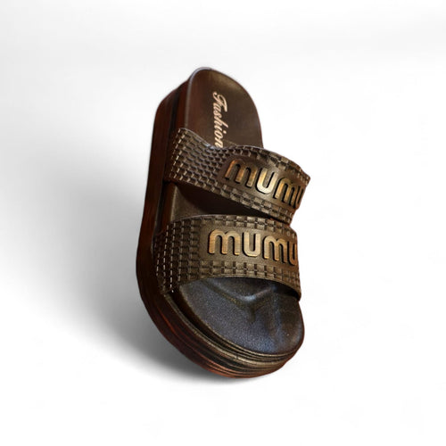 Brown Double-Strap Comfort Platform Slides (SCS002)